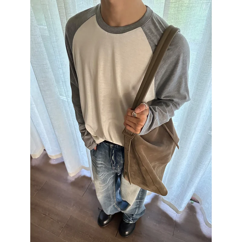 EME Merino الصوف كم طويل ريترو الأساسية عارضة طاقم الرقبة راجلان كم قاعدة قميص تي شيرت أعلى للرجال والنساء #2