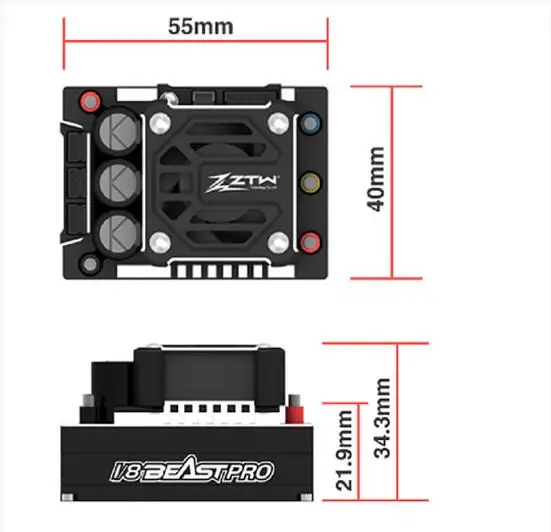 ZTW 1/8 Beast PRO SS 220A Turbo 6V/7.4V adjustable 8A BEC Brushless ESC waterproof all aluminium heat sinking for truck