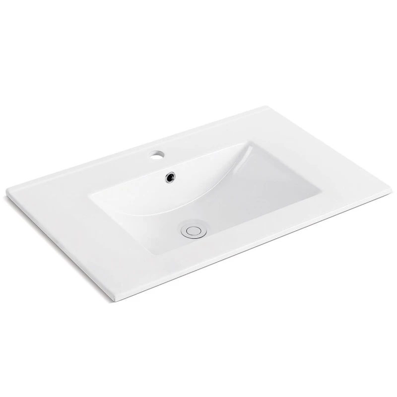 1pc 30inch Porcelain Ceramic Vanity Sink Top, Surface Bathroom Vessel Sink Basin with Single Faucet Hole, Rectangular, Glossy W