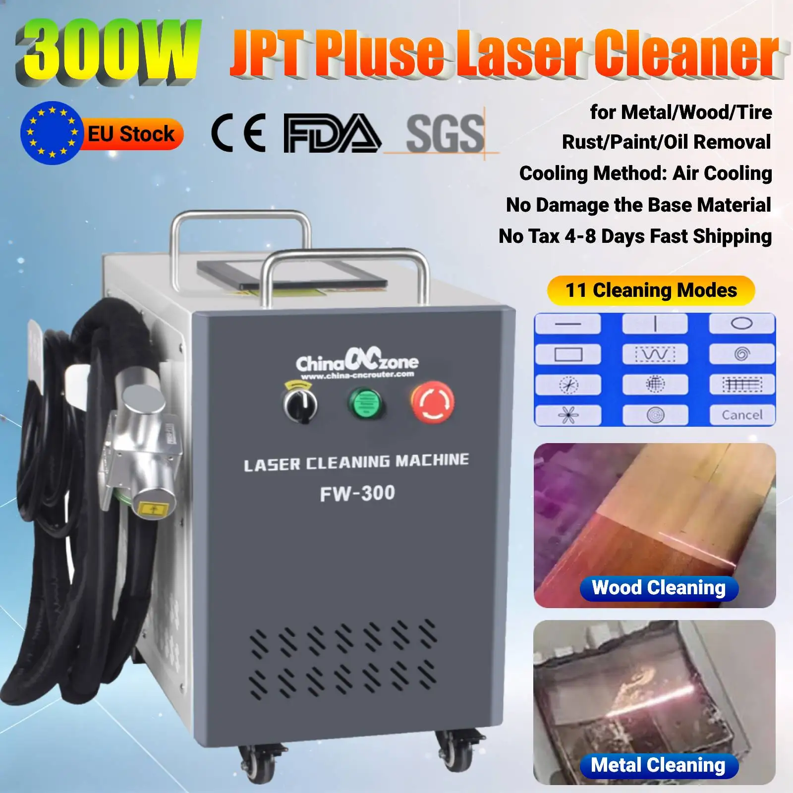 300W JPT Plused Laser Cleaning Machine Rust/Oil/Paint Remove for Metal/Wood/Tire Laser Cleaner Multimode Flat-top Light