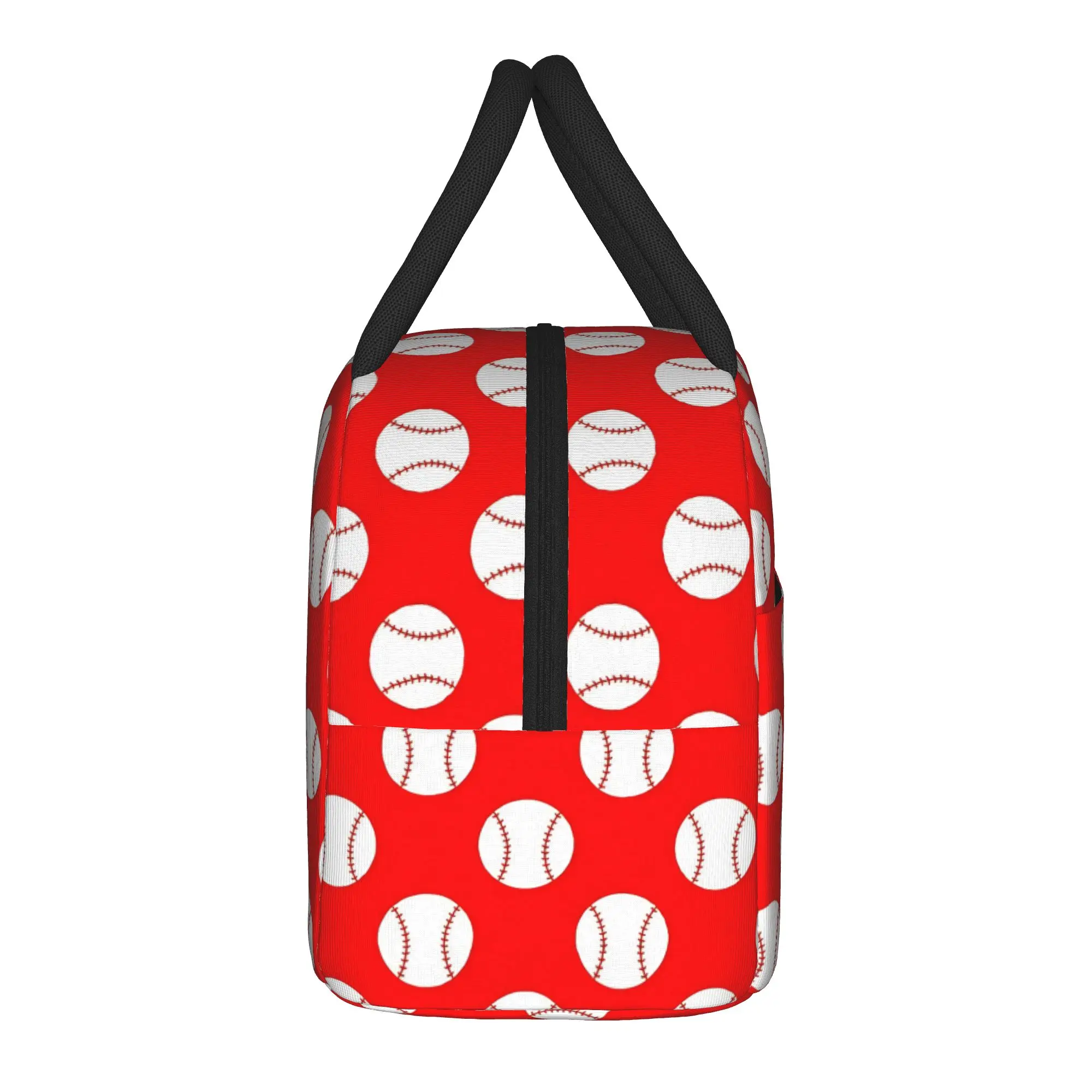 Red Stitching Baseball  Insulated Lunch Bags Cooler Bag Reusable,Lunch Container Red Background Large Tote Lunch Box Food Bag