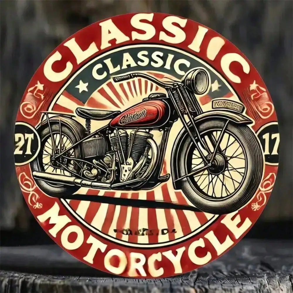 Vintage 8 Zoll Runde Aluminium-Blechschilder Retro Motorrad Garage Wandkunst Männerhöhle Dekoration