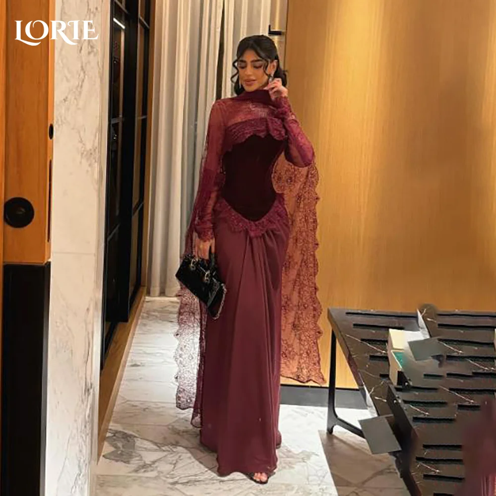LORIE Modest Crepe Evening Dresses Elegant Cool Deep High Collar Corset Mermaid Arabia Prom Gown Ruffle Party Dresses Customized