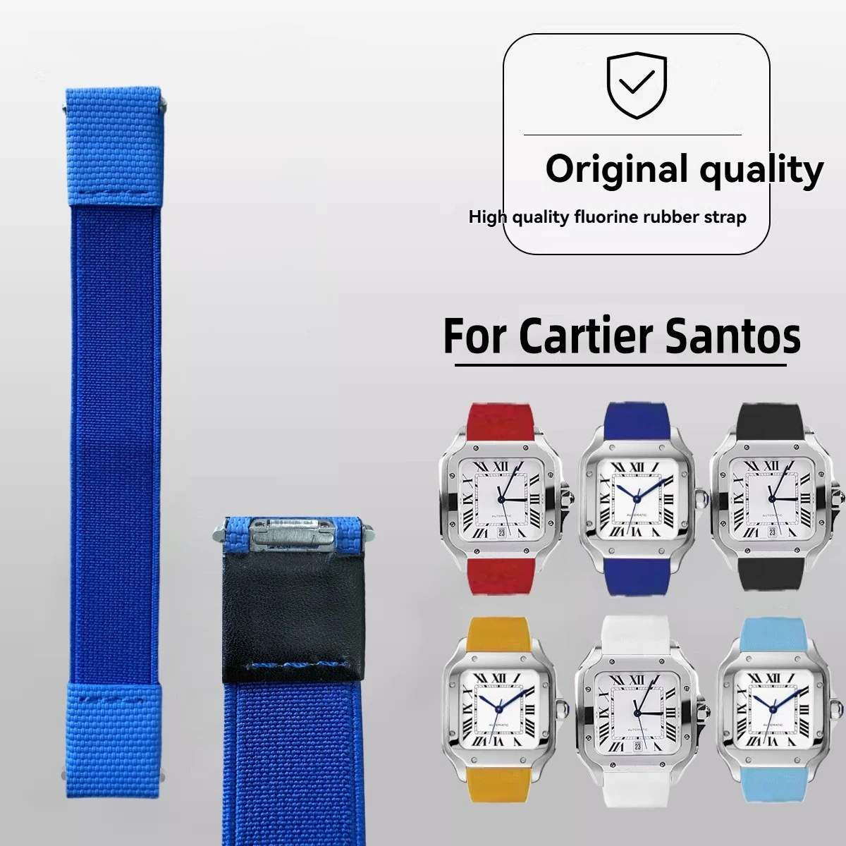 19mm 21mm Stretch Fluorocarbon Rubber Quick-Release Watch Strap For Cartier Santos Series WSSA0009 WSSA0018 Medium & Large Sizes