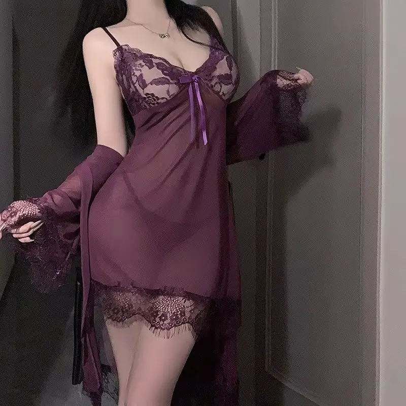 Nightgown Mesh Lace Sexy Sling Pajamas Backless Dress Women New in Dresses Ladies Pyjamas Korean Popular Clothes Women's Cute