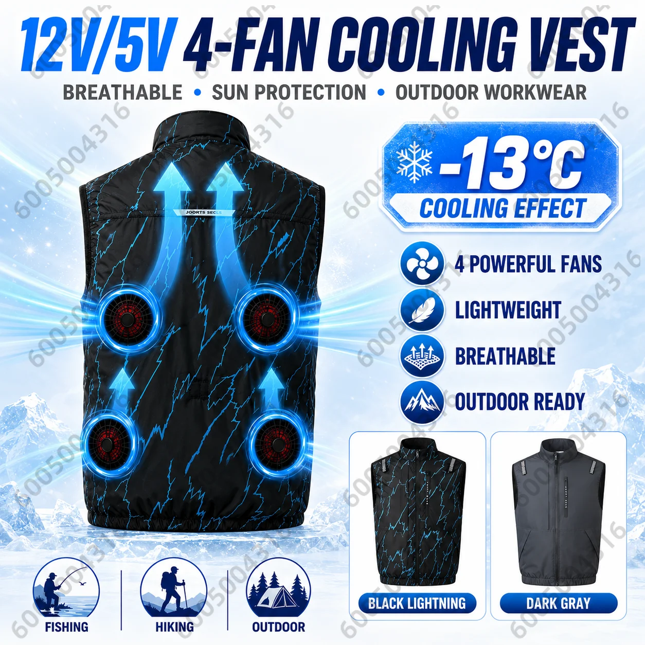Men's 12V/5V 4-Fan Air Cooling Vest UPF50+ Lightweight Breathable Summer Workwear for Fishing Hiking Construction Outdoor Use