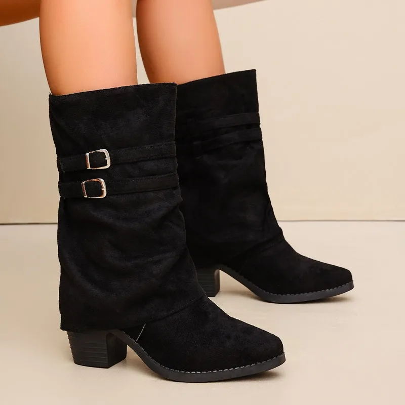 Retro Block Heel Trouser Boots for Women 2026 Autumn and Winter New Niche Design High Heels