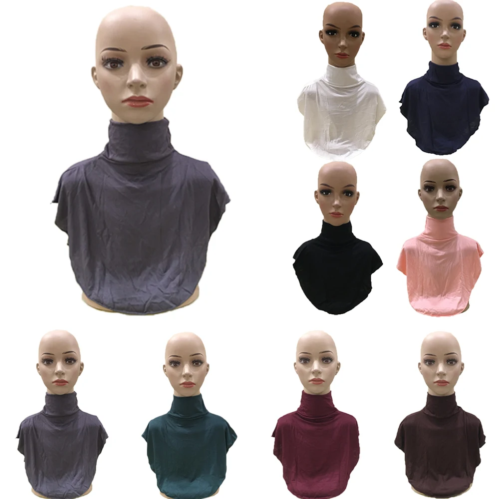 Modal Plain New Womens Muslim Fake Collar Islamic Hijab Extensions Turtleneck High Neck Cover Warmer Arabic Under Half Top Shirt