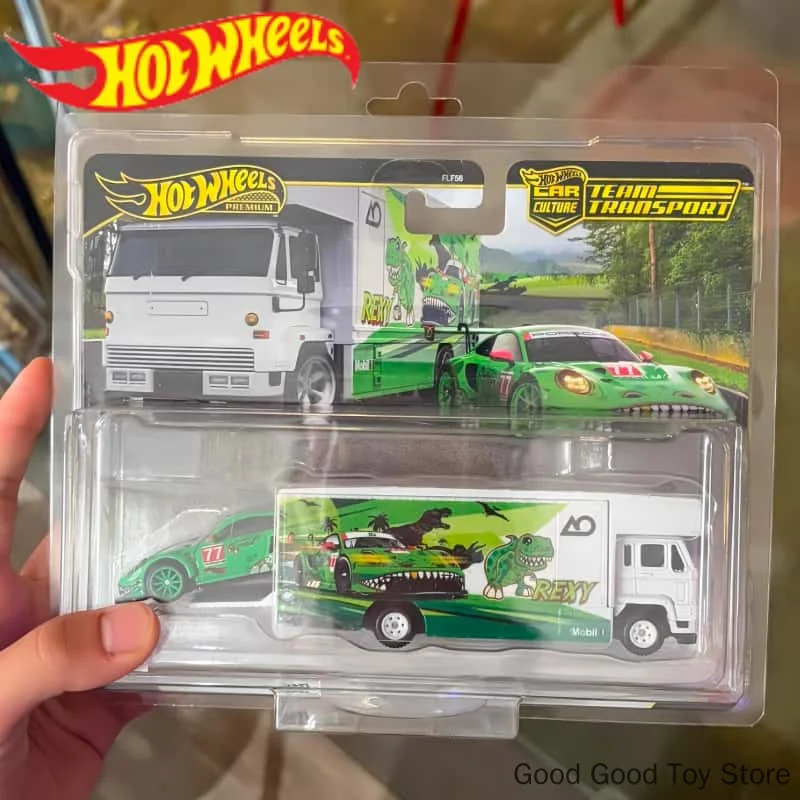 New In Stock Hot Wheels 1:64 Premium Team Transport FLF56 Porsche 911 GT3 R 992 Green Dinosaur Car Model Diecast Car Toy Gift