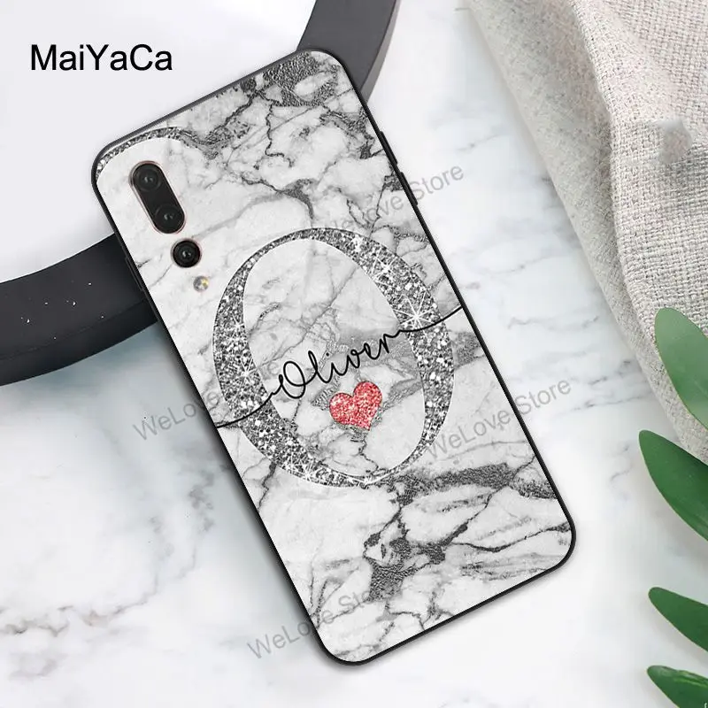 Glitter Rose Gold Marble Custom Name Initials Case For Huawei P20 P30 Pro P40 P10 Lite Mate 30 20 10 Lite P Smart 2019 Z