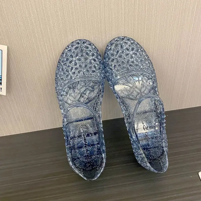Charm Glitter Jelly Sandals Woman Sparkly Gold Princess Shoes Summer Cut-outs Lightweight Mary Janes Shoes - view 6