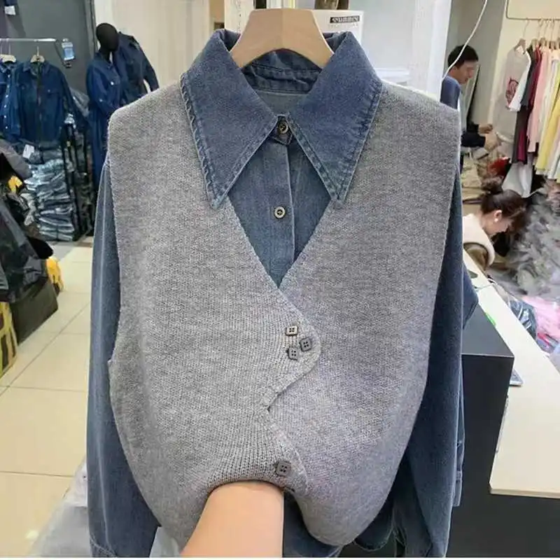 

Весенне-осенний вязаный свитер, жилет, женский дизайн с нерегулярными пуговицами, верхняя одежда, модный многослойный женский жилет
