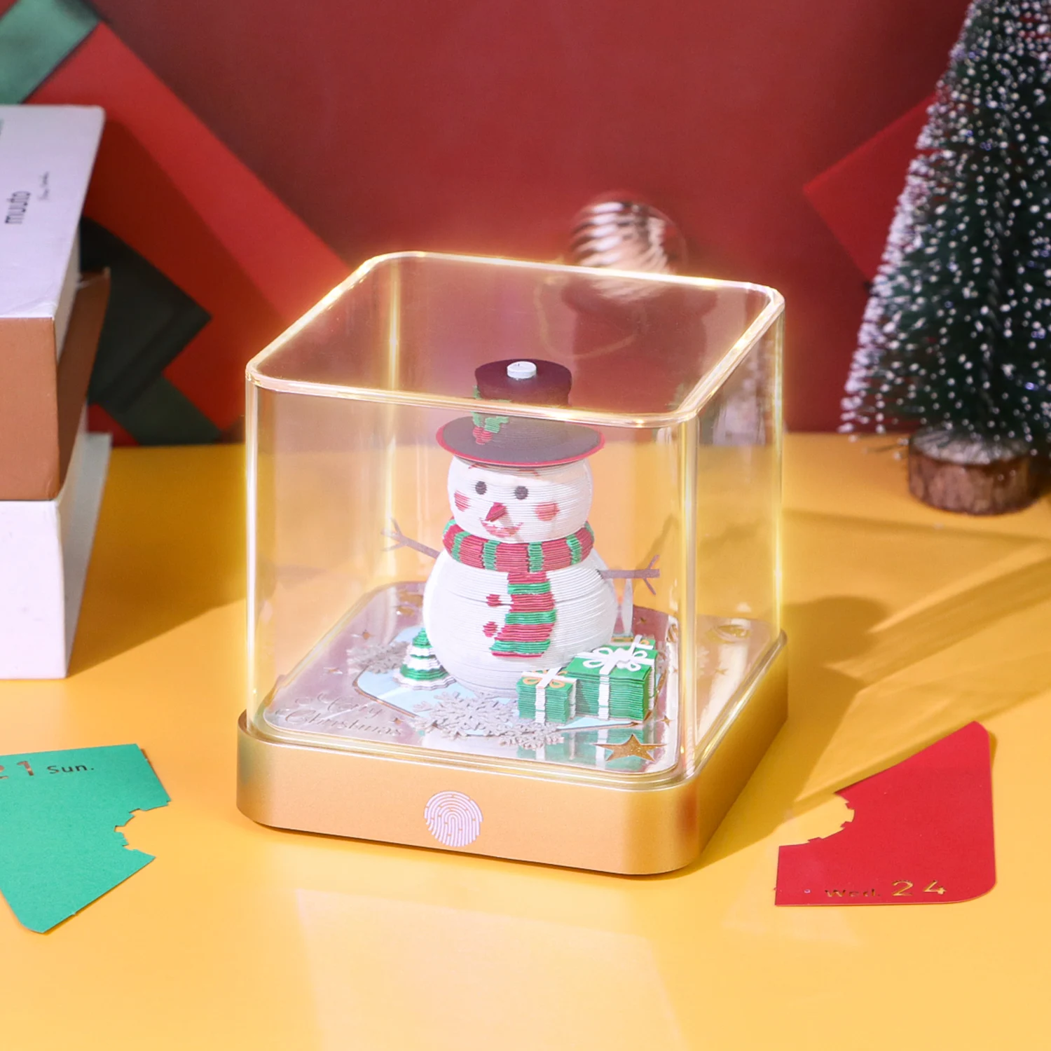 Time Piece Paper Crafts 2026 Desk Calendar With LED 3D Tear-away Calendar Christmas Snowman Art Memo Pad Notepad Gift Christmas