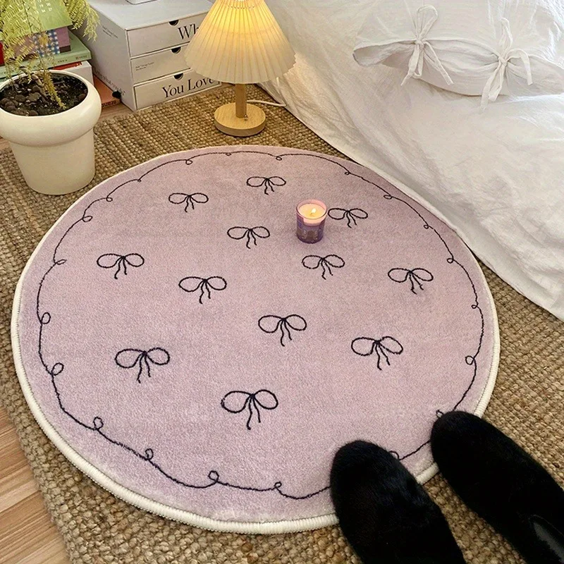 Cute Bow Tie Carpet Fluffy Soft Floor Mat Rugs for Bedroom Living Room Decoration Home Girls Room Balcony Sofa Purplr White Rugs