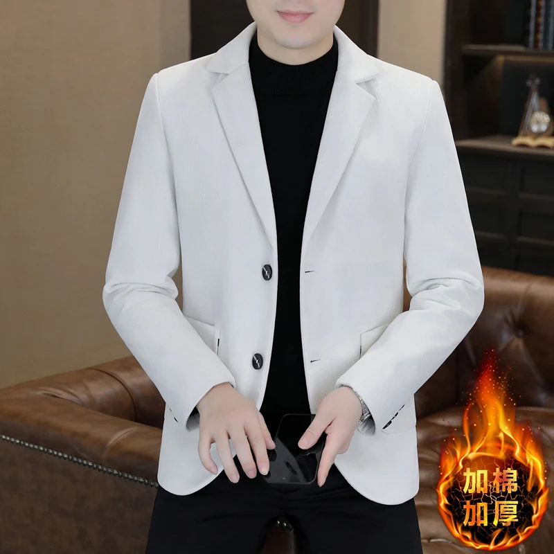 

High-quality men's fashionable and stylish casual business suit with cotton and thickened fabric, double-buttoned corduroy