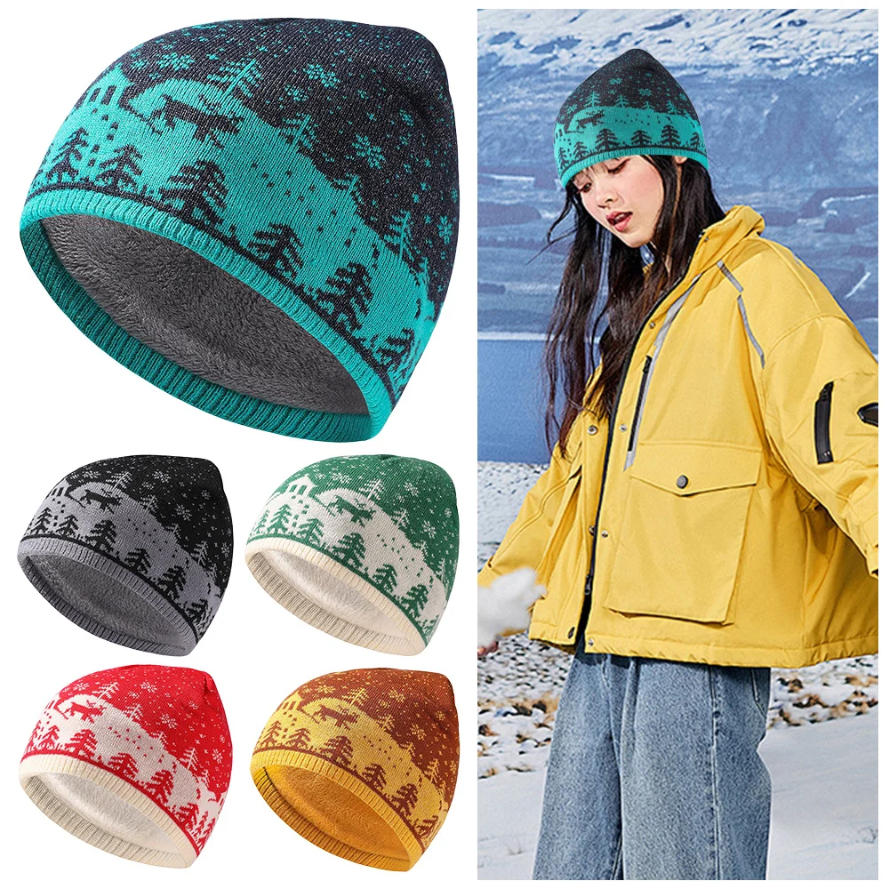 Fashion Winter Warm Chirstmas Knitted Hat Elk Snowflake Knitted Beanies Pompom Valentine's Day Warmer Bonnet Adult /Children