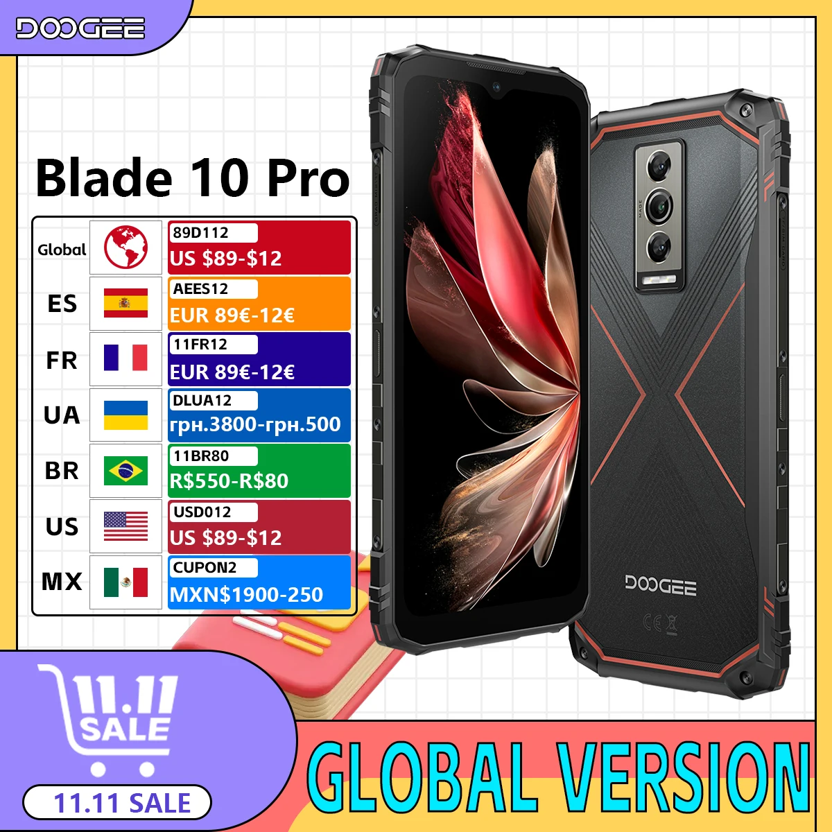 DOOGEE Blade 10 Pro Thinnest Rugged Phone 6.56“ HD+ Screen 6GB+256GB T606 4G 50MP Camera 5150mAh NFC Android 14 Global Version