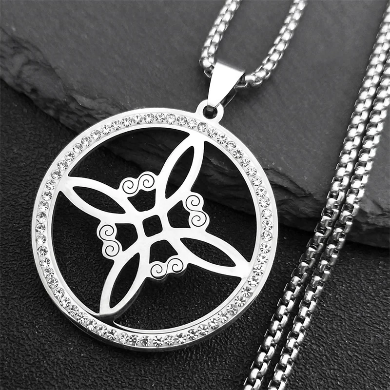 AFAWA Wicca Witch Knot Necklace for Women/Men Stainless Steel Crystal Witchcraft Amulet Necklace Jewelry collar nudo de la bruja