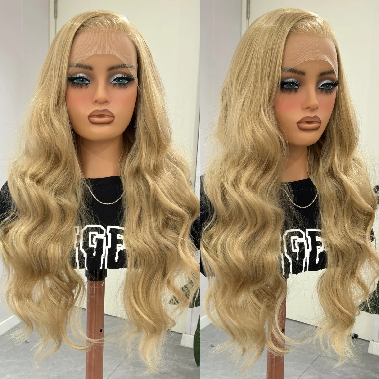 

Длинные светлые объемные волны Синтетические парики фронта шнурка для женщин Бесплатная часть Пепельно-русый вьющийся волнистый 13X4 Бесклеевые натуральные волосы Ежедневное использование