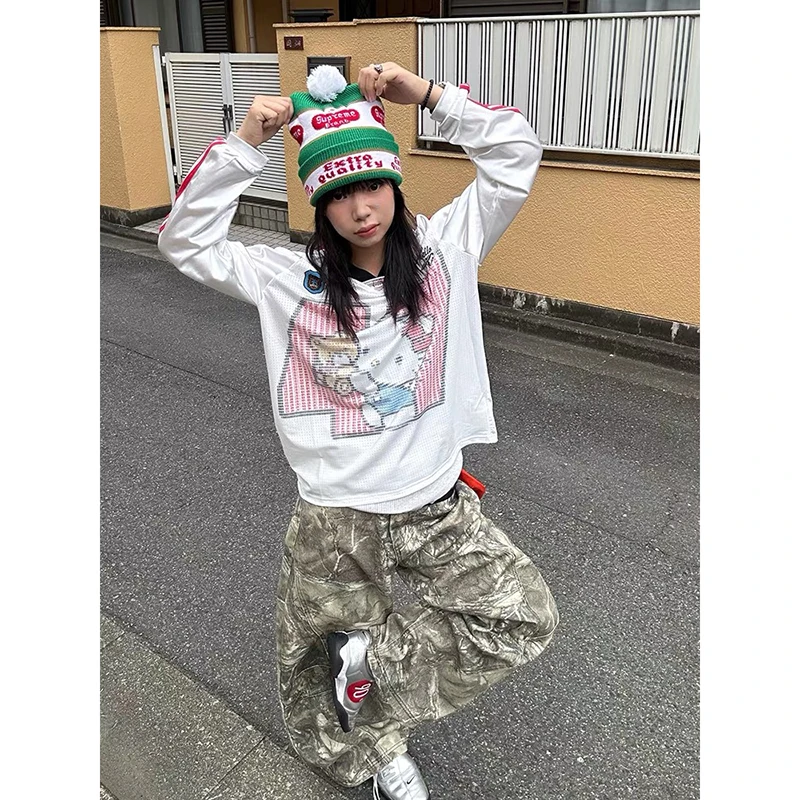 ZHIZOU النساء القوطية فضفاض Y2k الجينز الأمريكية 2000s نمط التطريز جان السراويل خمر Harajuku كبيرة الحجم سراويل جينز الخريف