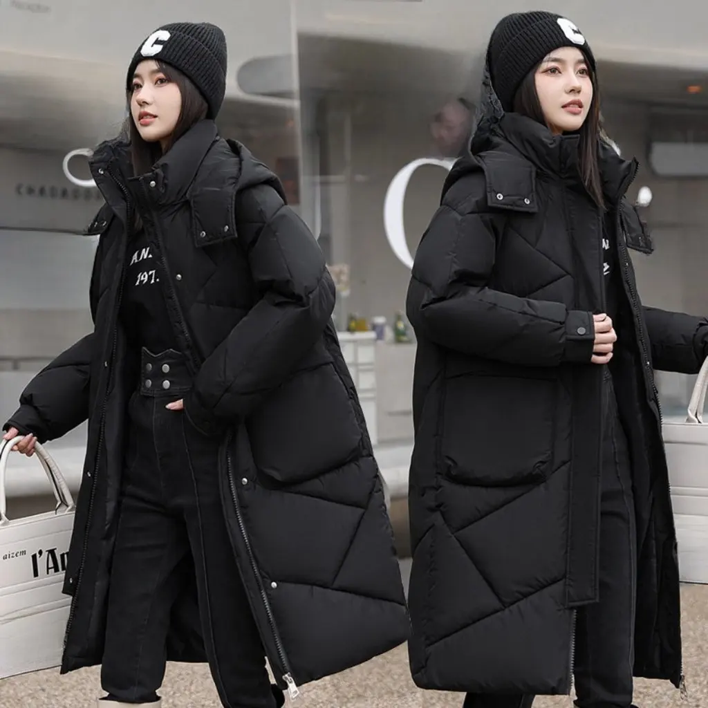 

Женская утолщенная верхняя одежда в стиле K с хлопковой подкладкой средней длины выше колена, свободная зимняя хлопковая куртка