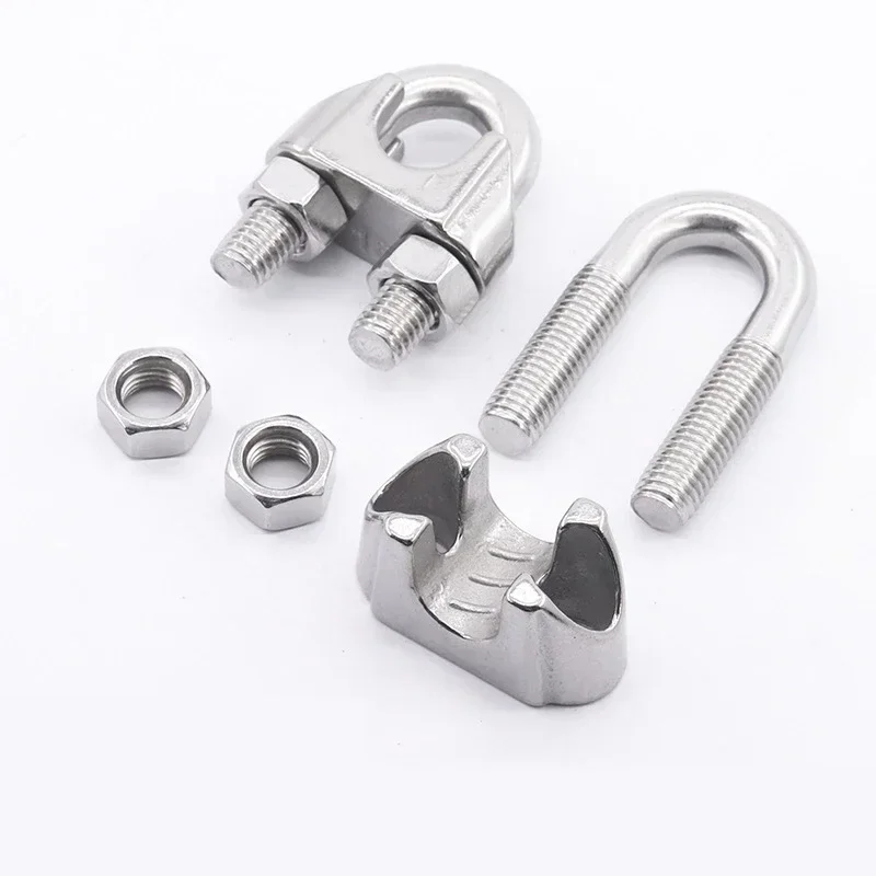 1pcs U Type Clamp Wire Clips M2/3/4/5/6/8/10mm Rope Clip Cable Bolts Rigging Hardware Clamps 304 Stainless Steel Rope Sleeve