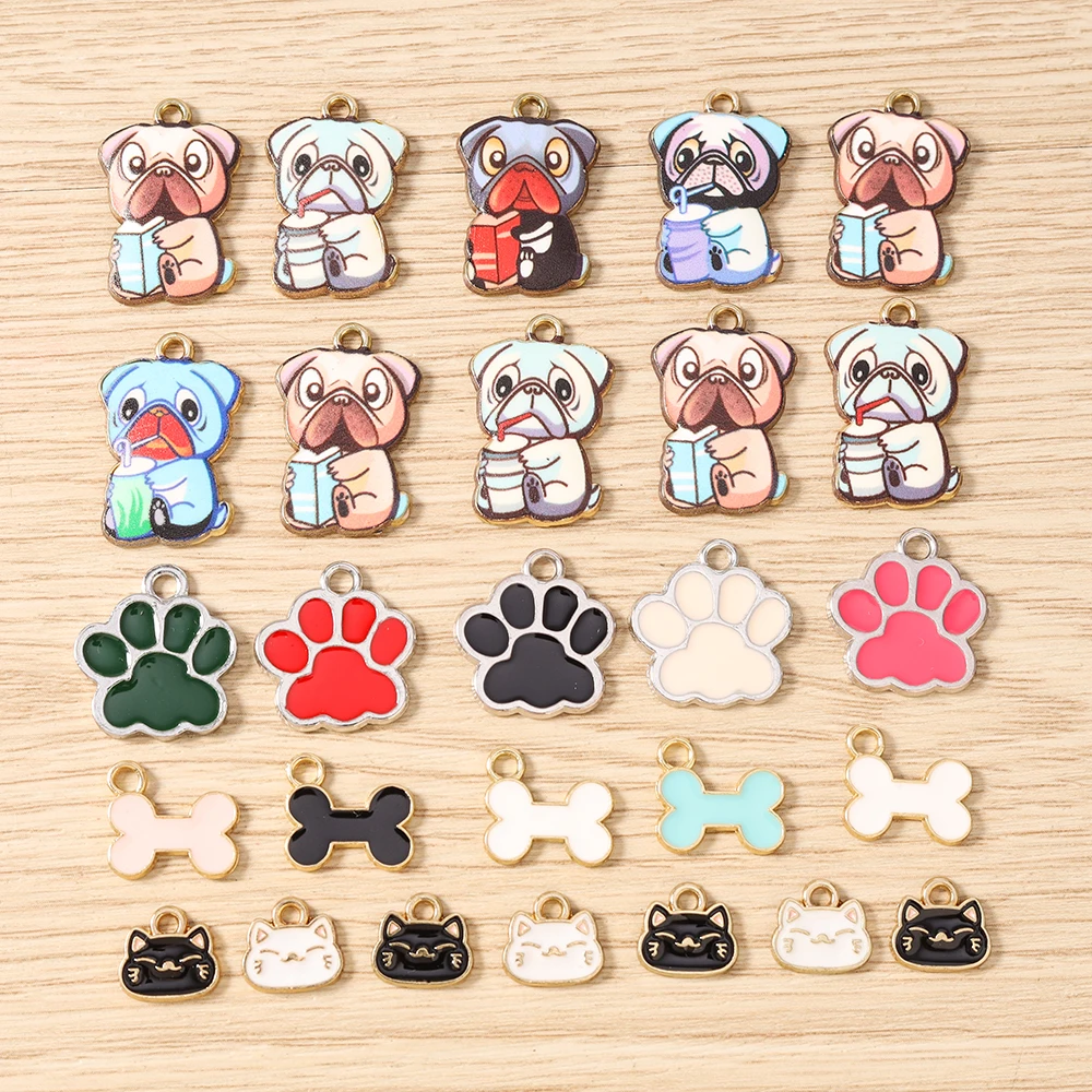 Tusember 10 Stück Mix Cartoon Welpen-, Hunde-, Katzenpfoten-Anhänger Tieranhänger für Halsketten, Ohrringe, DIY-Armbänder, Schmuckzubehör – Detail 1