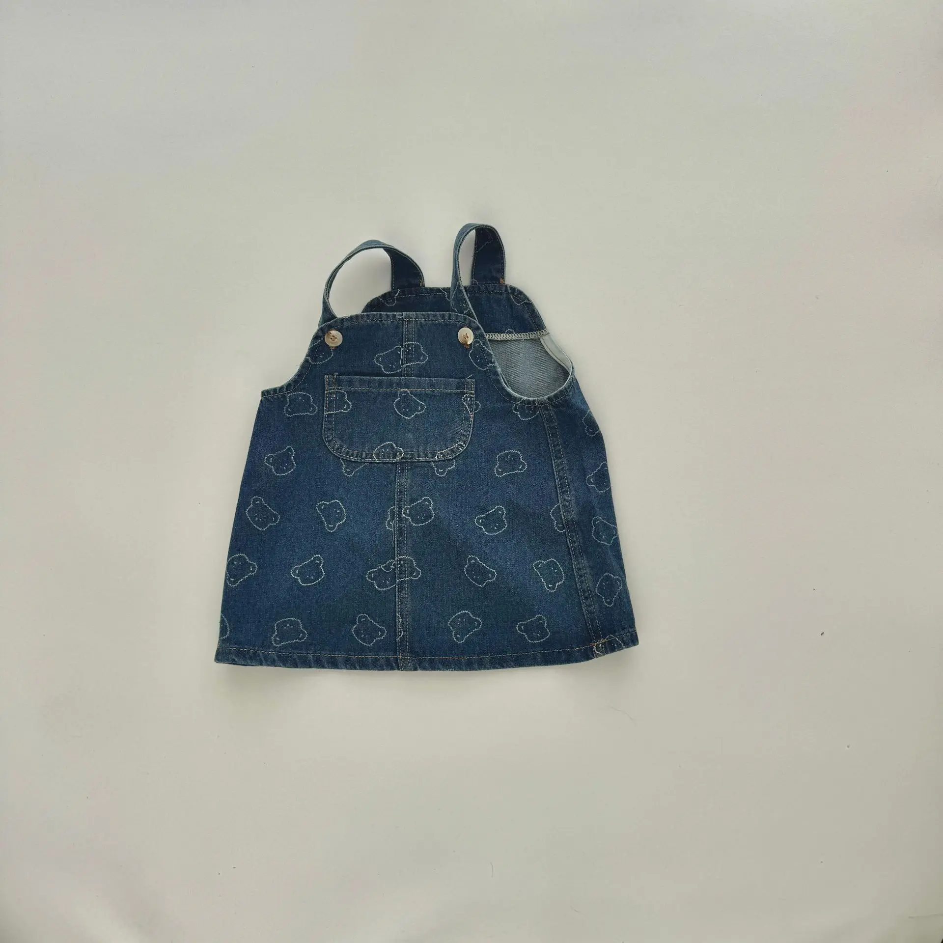 2025 Summer New Girls Sleeveless Denim Dress Kids Girls Sling Dress Cute Bear Print Children Vest Dress Cute Baby Girl Clothes