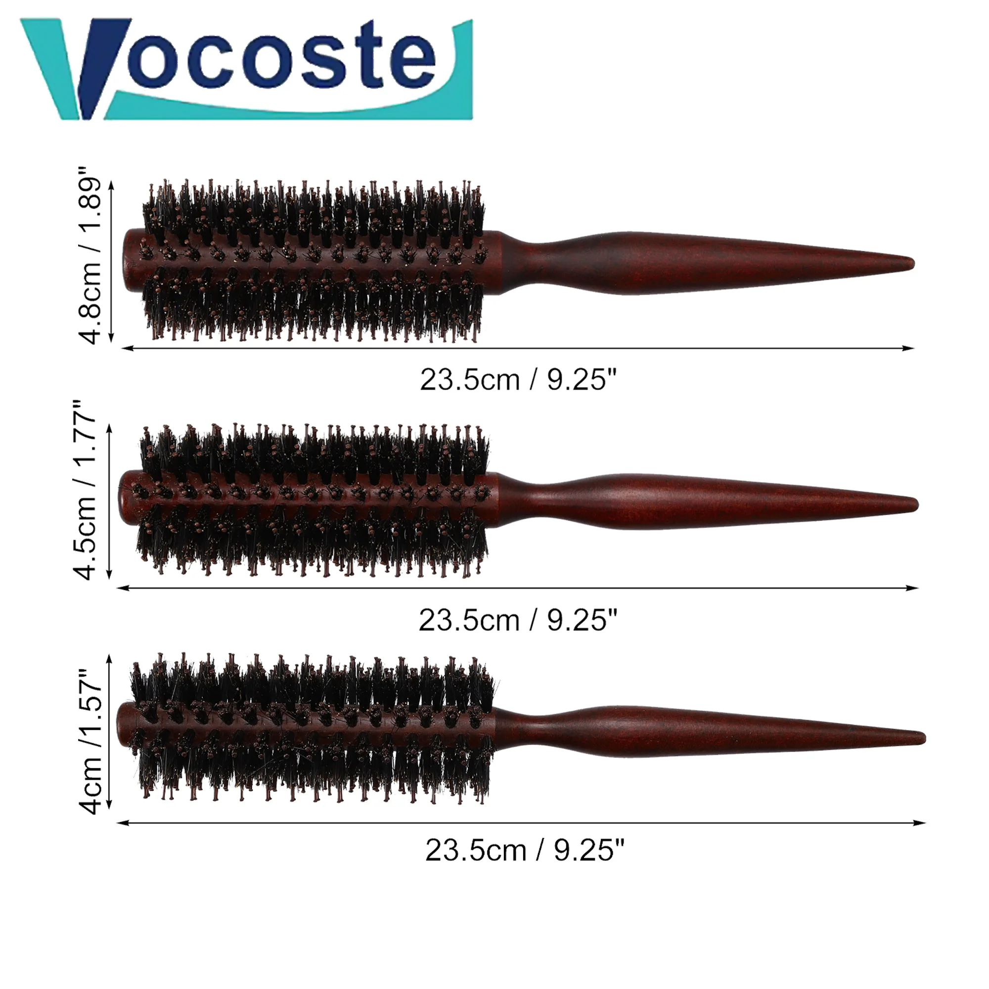 VOCOSTE Professional Hair Roller Round Combs Wood Handle Bristle Hair Comb Hairdressing Combs Round Curling Brush Styling Tools