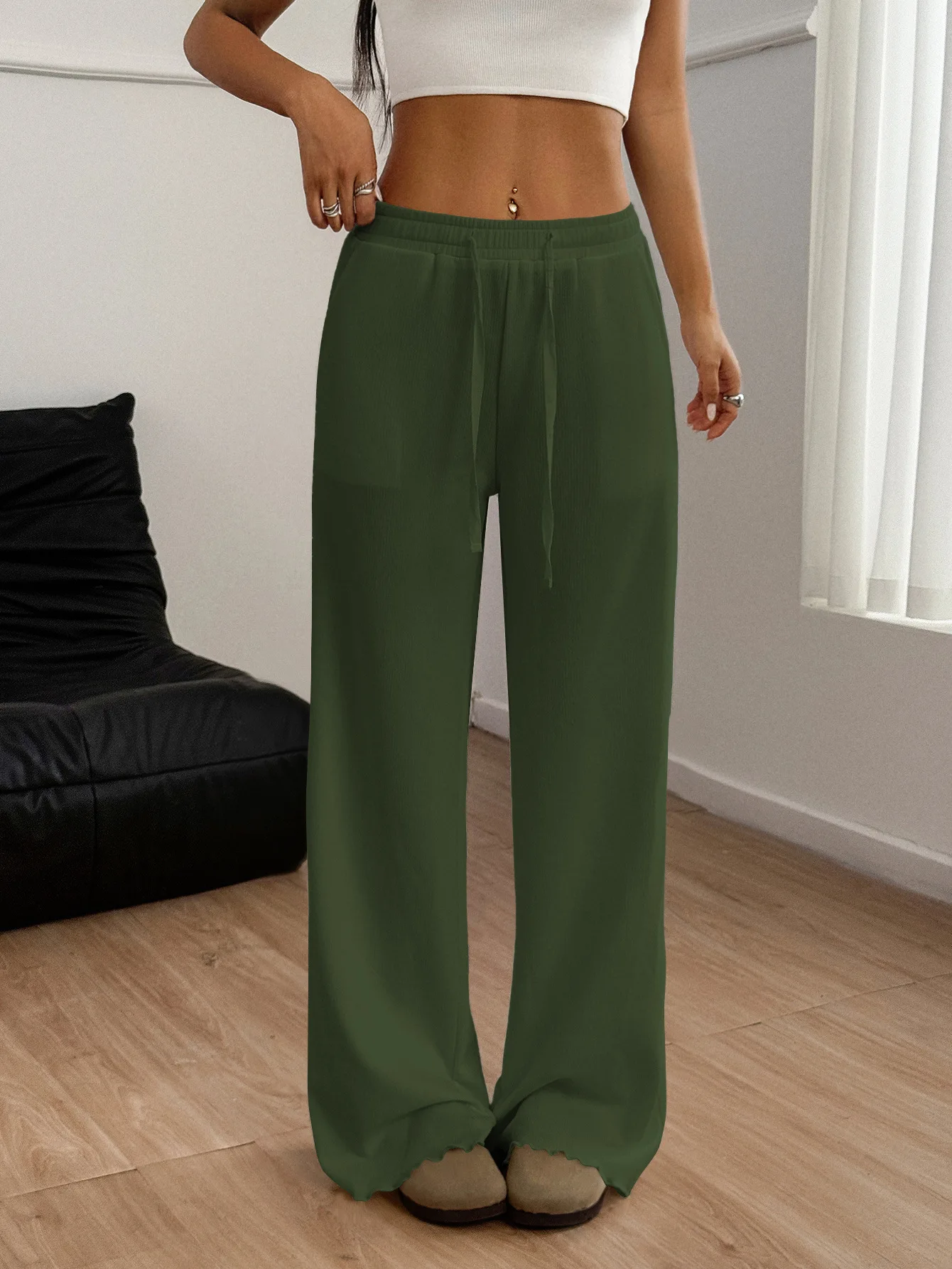 Spicy girl style drawstring straight leg pants, fashionable and casual, new women's clothing for spring and summer 2025