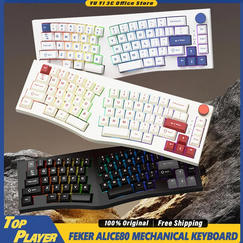 Feker Alice80 Wireless Mechanical Keyboard BT 2.4G Wireless 8000mAh Support VIA QMK RGB Hot Swappable Gasket Alice Ergonomic