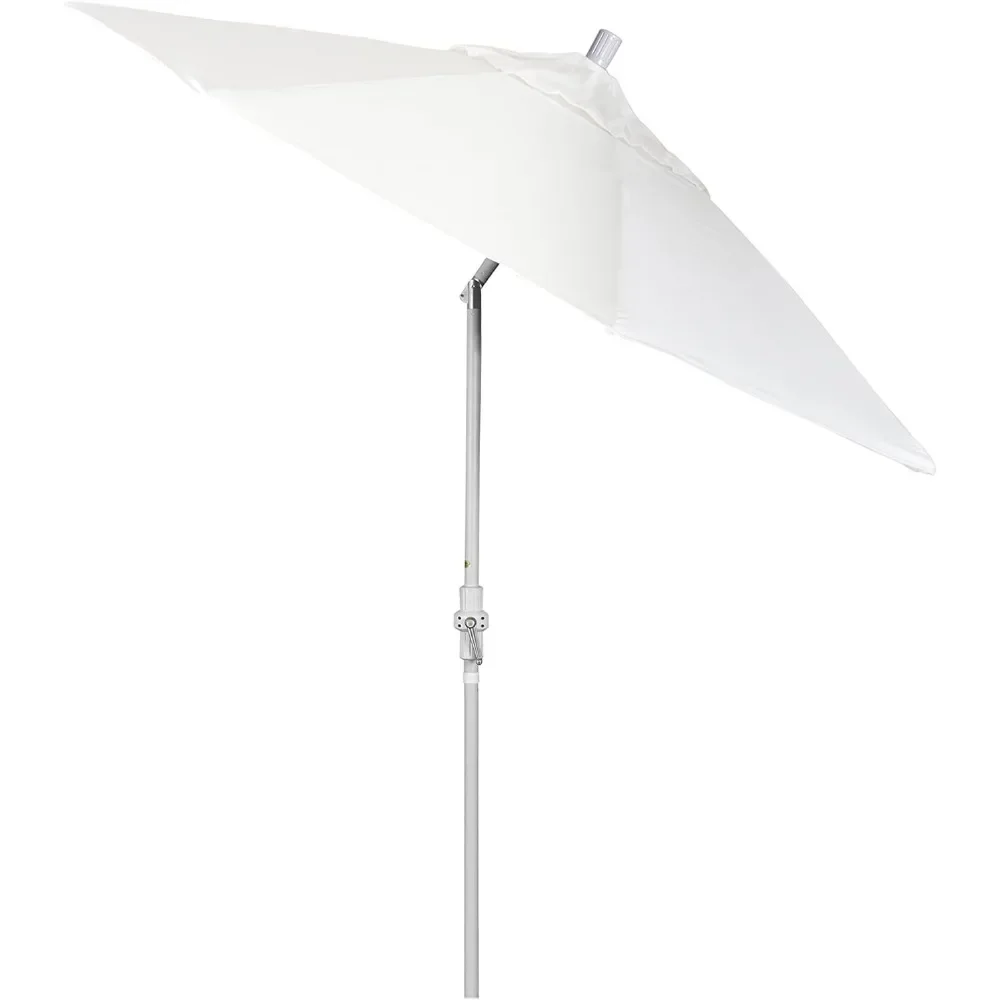 Crank Lift Umbrella Stand 9' Round Aluminum Market Umbrella Parasol Set White Pole Collar Tilt White Olefin Freight Free Tarp