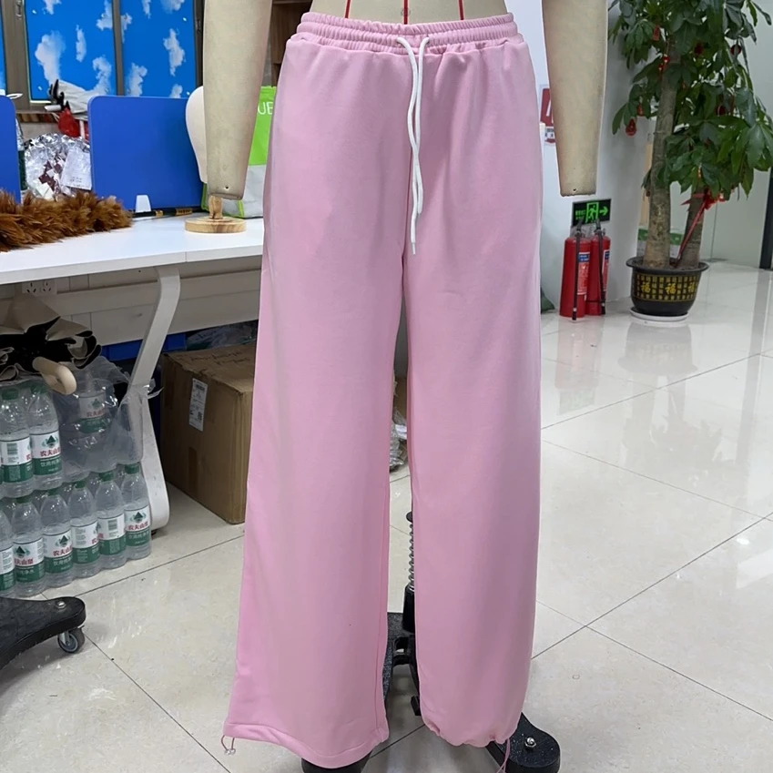 Broek met wijde pijpen en trekkoord Dames Casual losse pasvorm Roze polyester spandexmix Comfortabele lichtgewicht ademende broek