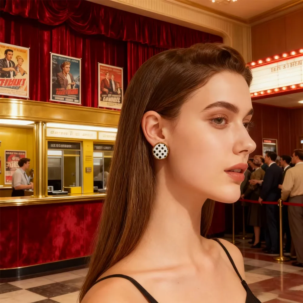 PESENAR 1950s نمط أسود أبيض البولكا نقطة وأقراط ل ريترو خمر زي حزب التبعي