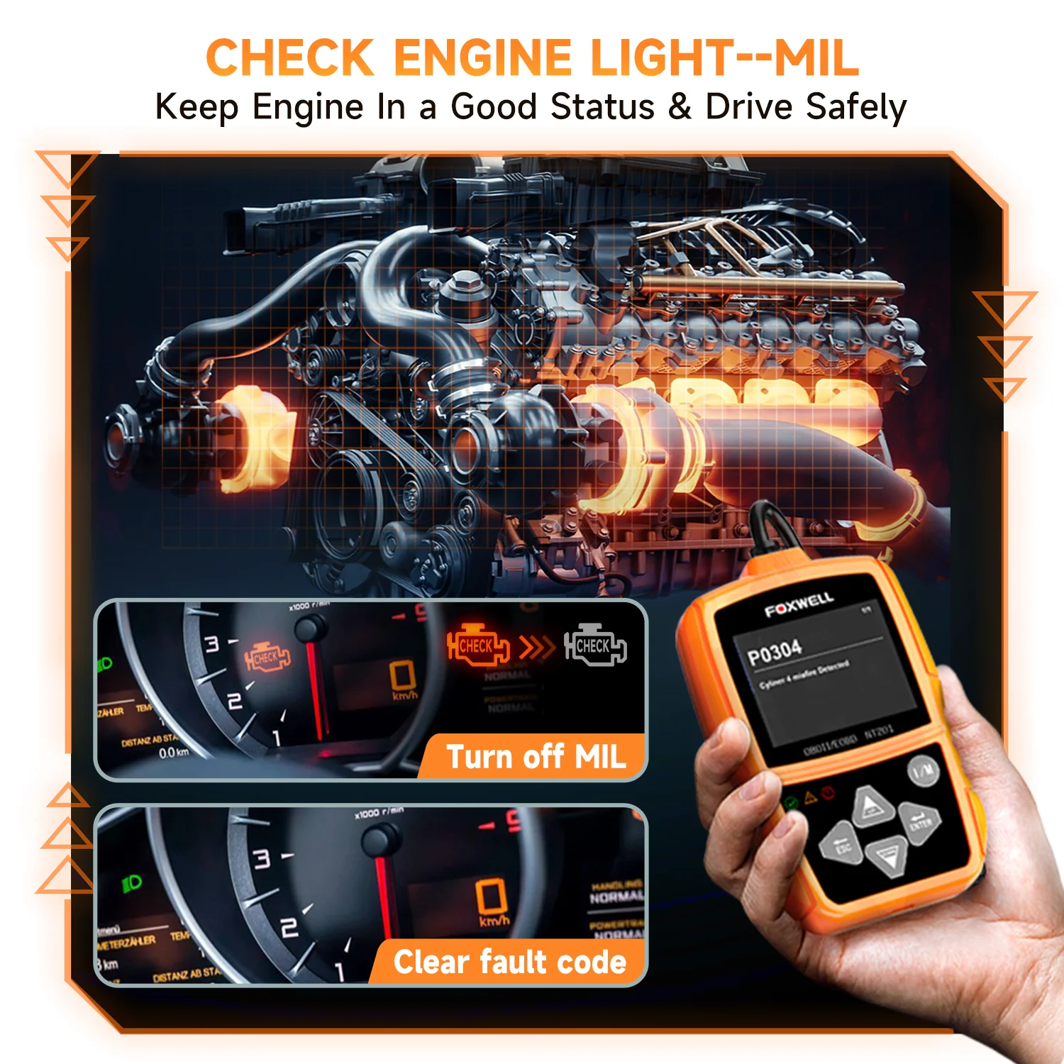 FOXWELL NT201 OBD2 Scanner Car Code Reader Check Engine Light Professional OBD 2 Automotive Diagnostic Scan Tools pk ELM327