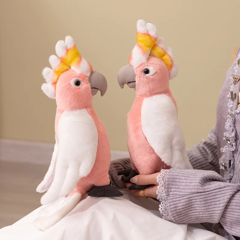 Plush Toy Pink Cockatoo Cute Stuffed Animal Kawaii Soft Fluffy Parrot Doll Cuddly Birthday Gift Room Decor Kids Girls Boys 28cm