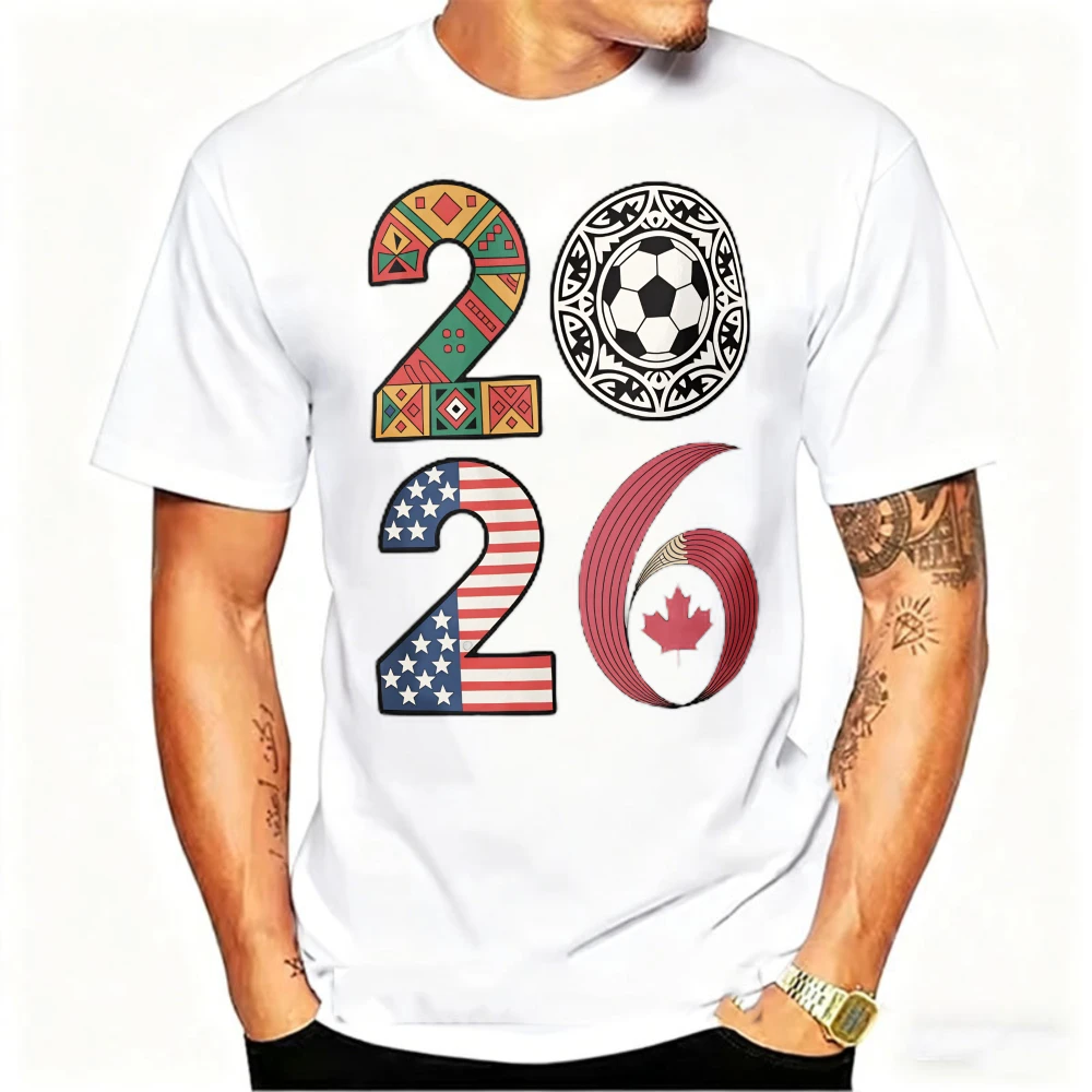 

2026 USA Canada Mexico Soccer T-Shirt Cotton Shirt Tribal & Flag Graphic Tee, Ideal Gift for North American Football Enthusiasts