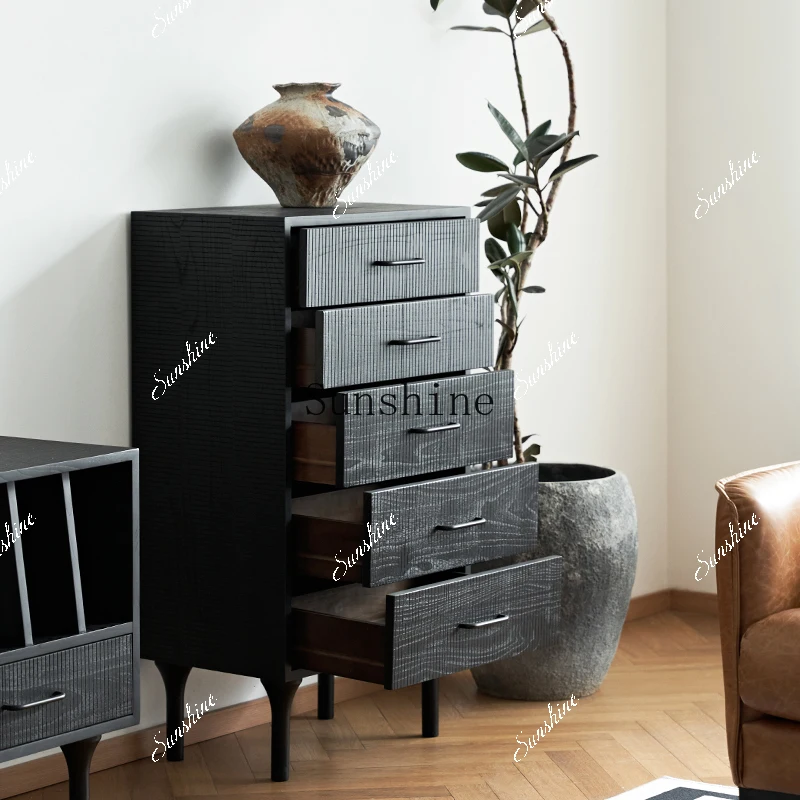 

Medieval simple chest of drawers solid wood storage vertical cabinet black FT