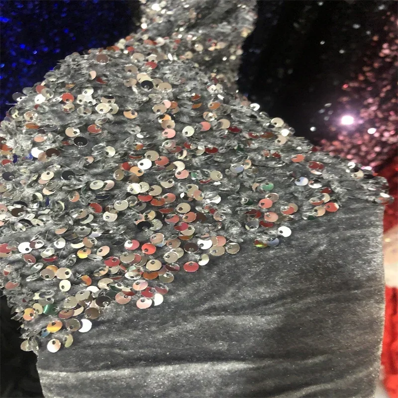 Tessuti di paillettes ad alta densità fai-da-te tessuto da ricamo con fondo in velluto di paillettes da 5MM per abiti e altre occasioni importanti larghe: 125CM