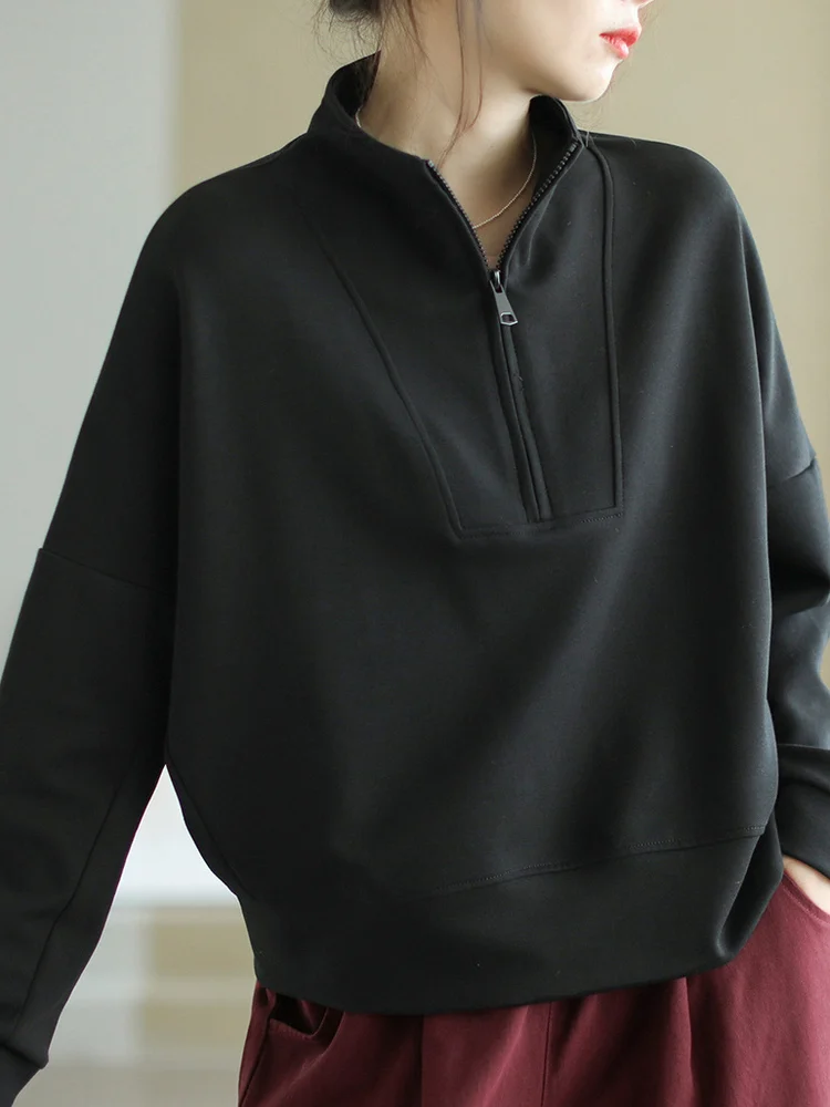 Plus size camisa feminina outono inverno novo sle zíper gola solta emagrecimento topo coreano sle casual cintura alta