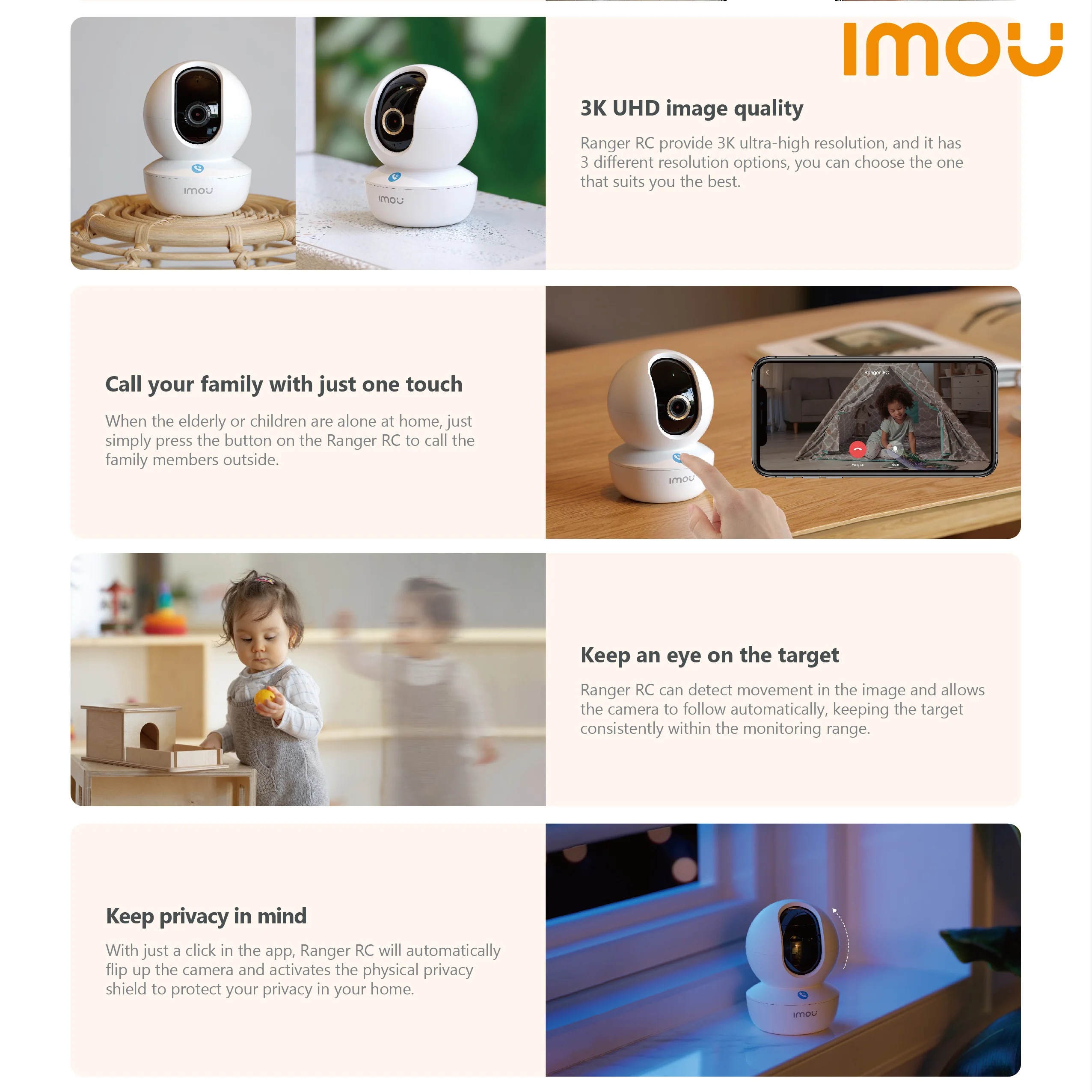 IMOU-Ranger RC Indoor IP Camera Set, Detecção Humana, Visão Noturna, Vigilância de Segurança, One-Touch Call, Visão Noturna, 5MP, 2pcs