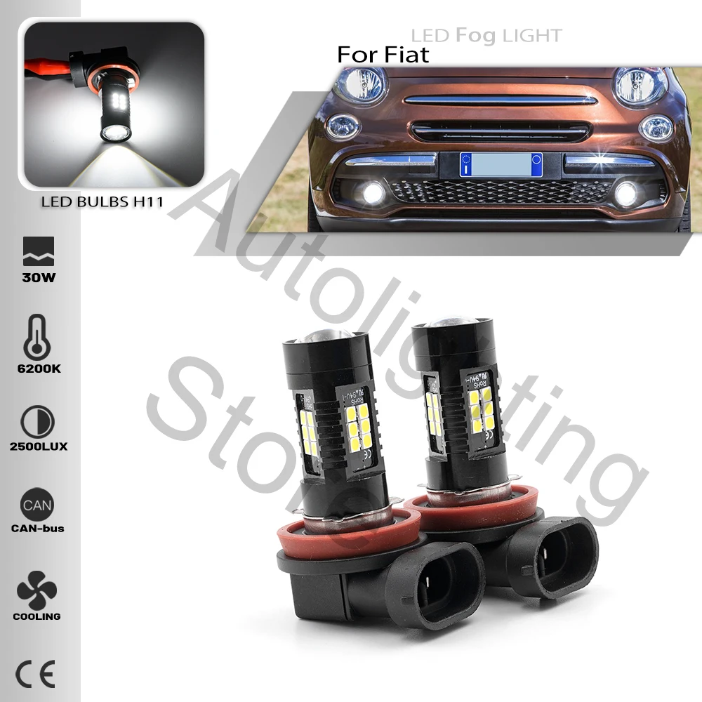 2PCS For FIAT 500X 500L BRAVO II Hatchback 2014-up H8 H11 LED Fog Light Bulbs Canbus H8 H11 Driving Lamp 500X Headlamp White 12V