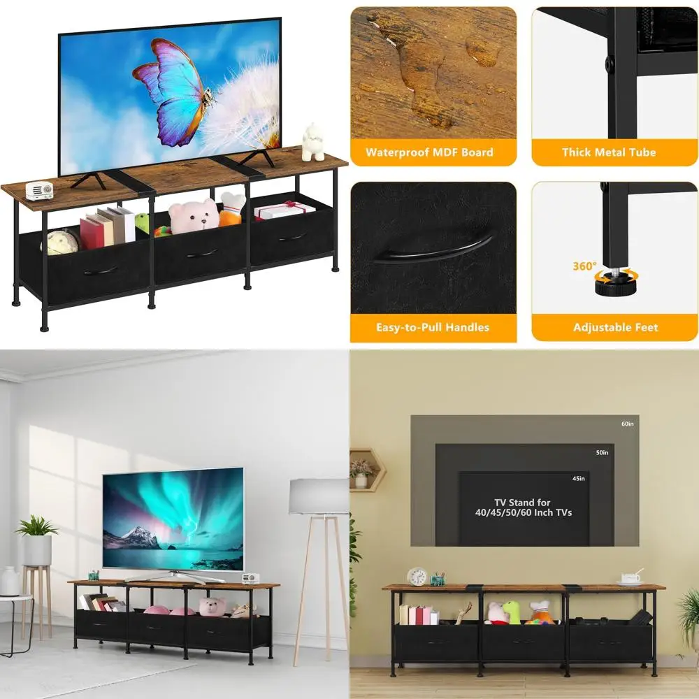 

Fabric Drawer TV Stands for 50-60 Inch TVs: Living Room Entertainment Centers with Storage