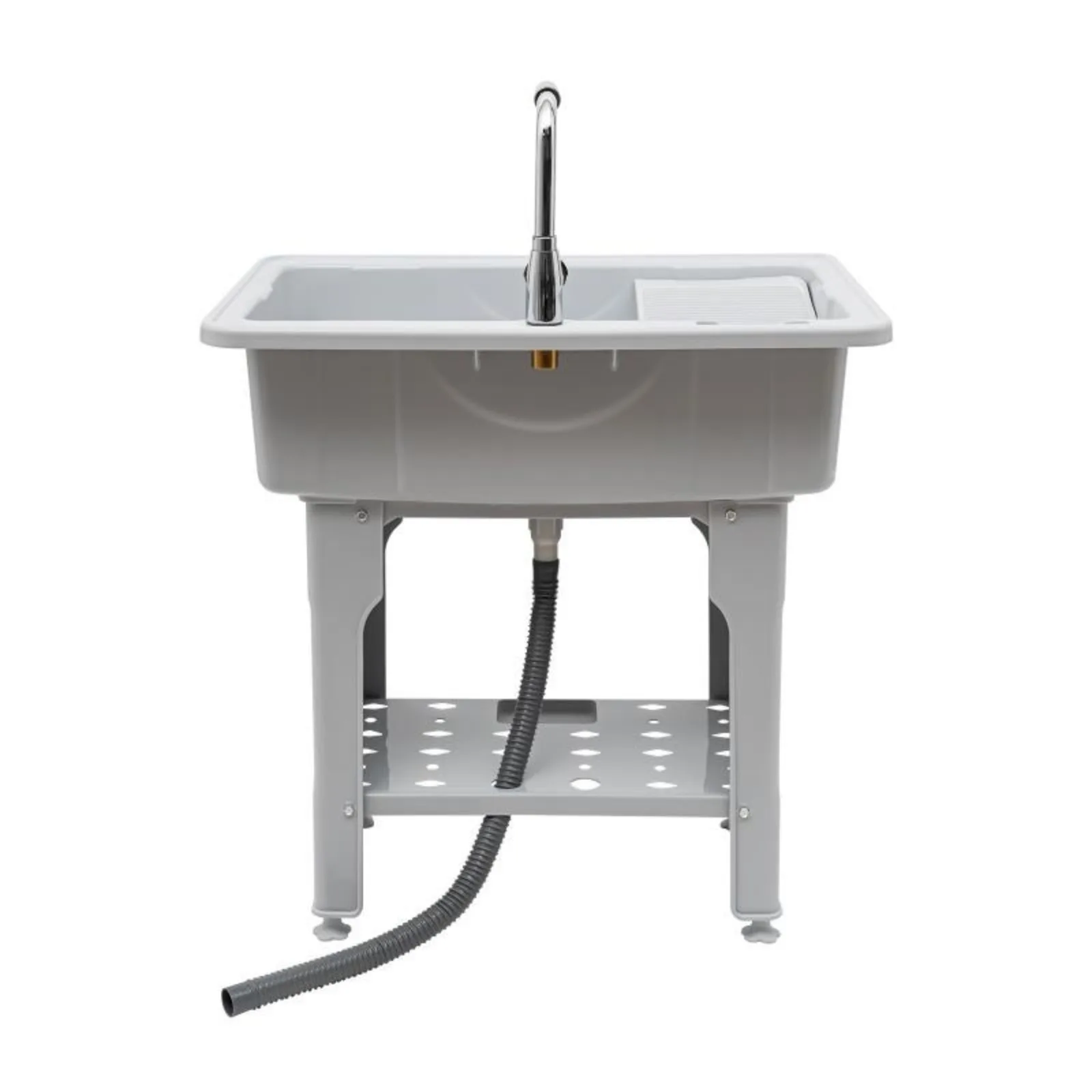 

Utility Sink with Storage Shelf Slop Sink Single Bowl with Tap Washing Station Laundry Sink 200kg Gray