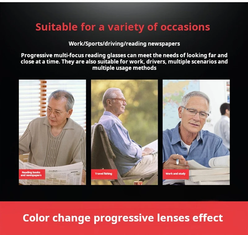 Progressive Multifocal Reading Glasses Men Women Half Frame Business Photochromic Glasses Anti-blue Light Eyeglasses