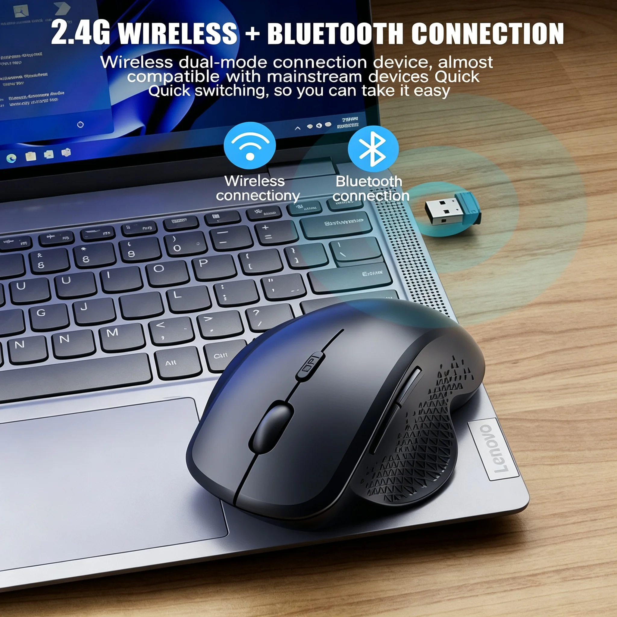 2.4G Bluetooth Wireless Office Stylish Ergonomic Optical Mouse DPI Adjustable Slient Dual-Mode Mouse For PC Computer Laptop