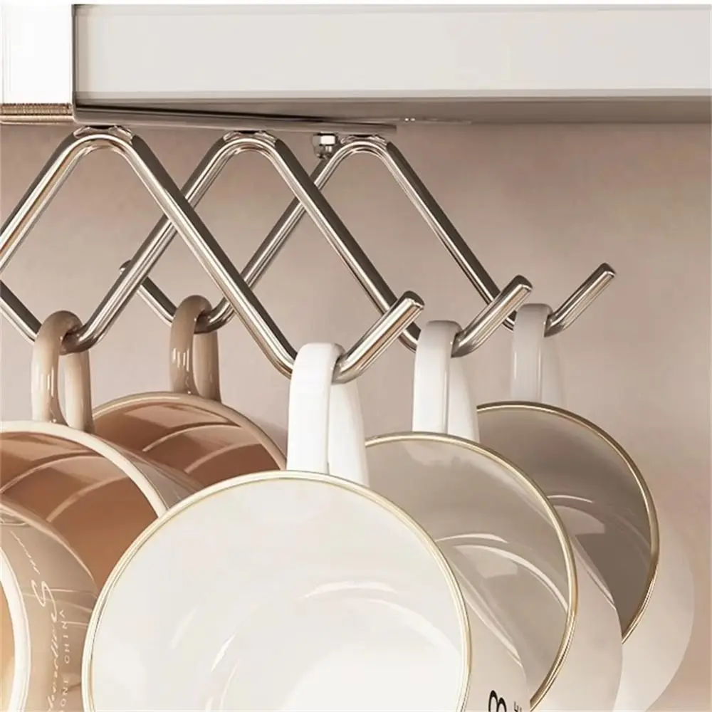 304 Stainless Steel Coffee Cup Holder Silvery Color Without Drilling Under Cabinet Storage Space-Saving Rustproof