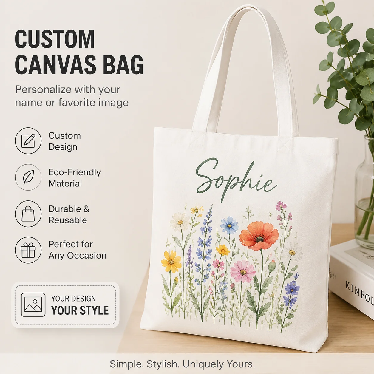 Custom Tote Bag Personalized Canvas Bag Photo Print Logo Print Reusable Shopping Bag Eco Friendly Handbag Gift