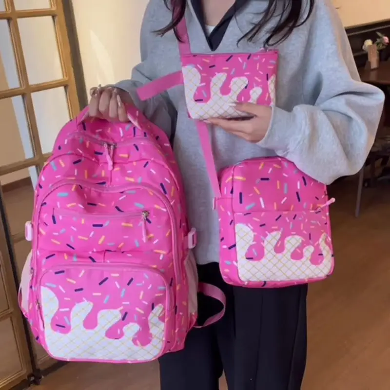 New Ice Cream Series 3pcs/Set School Bags Girls' College Style Backpack Korean Sweet Backpack For Teenage Girl Waterproof Bookb