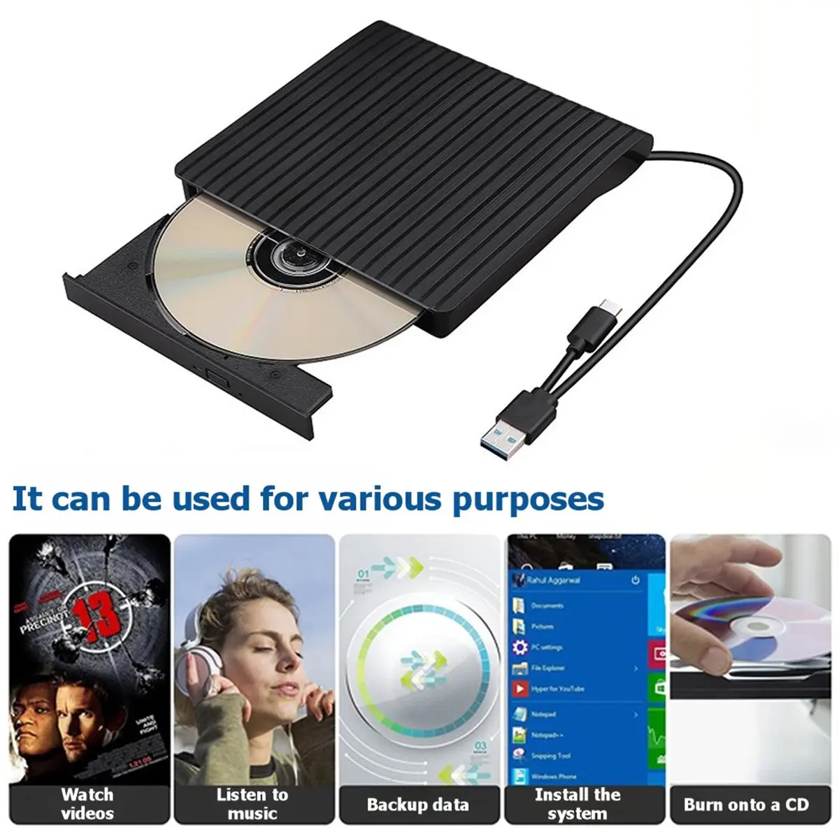 NEW FACTORY~USB3.0 External Optical Drive Type-C for Desktop Computers Portable CD/DVD Burners Laptops